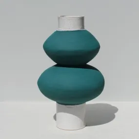 Dark Green And White Stacked Vessel