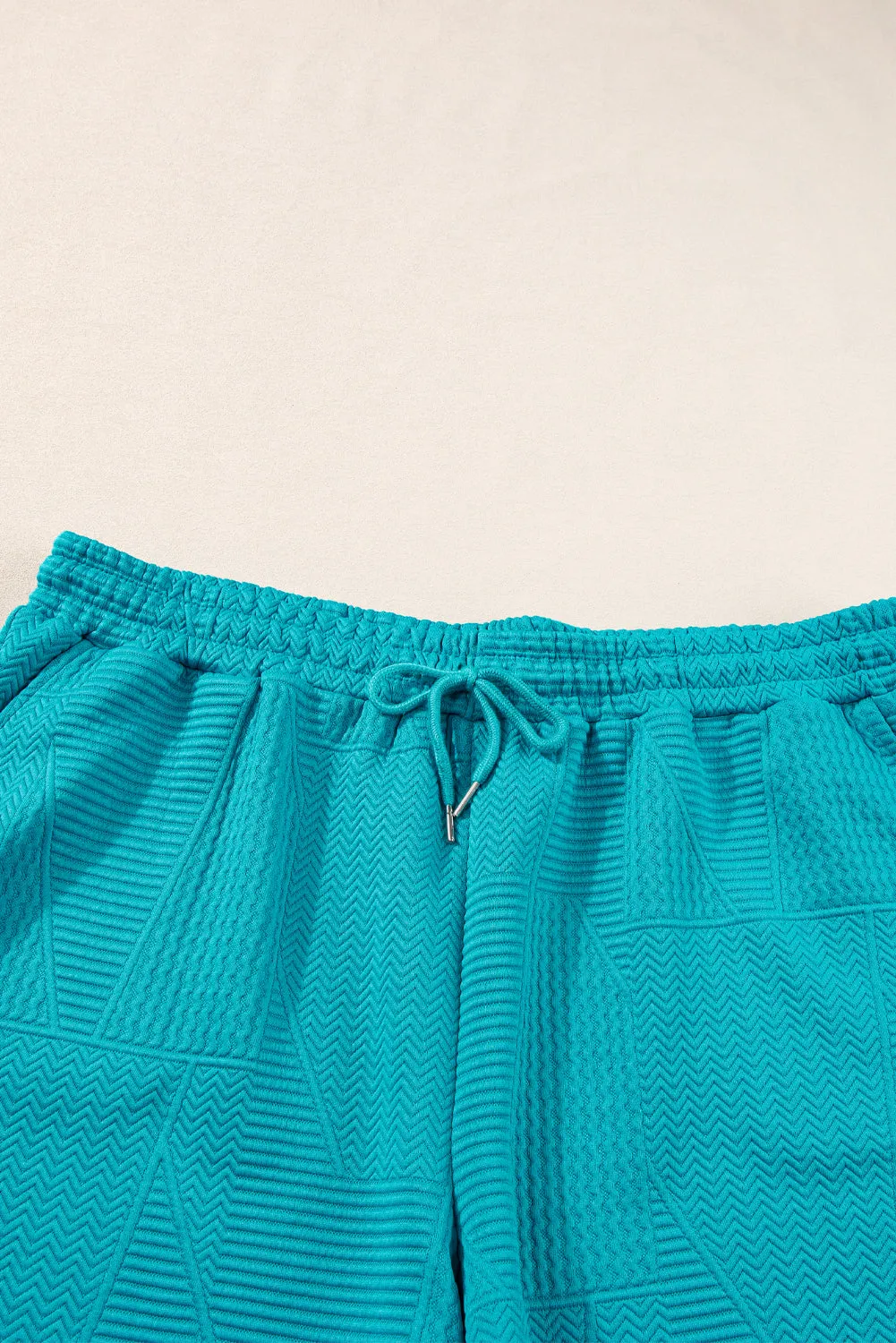 Dark Green Textured Ruffle Split Top and Drawstring Shorts