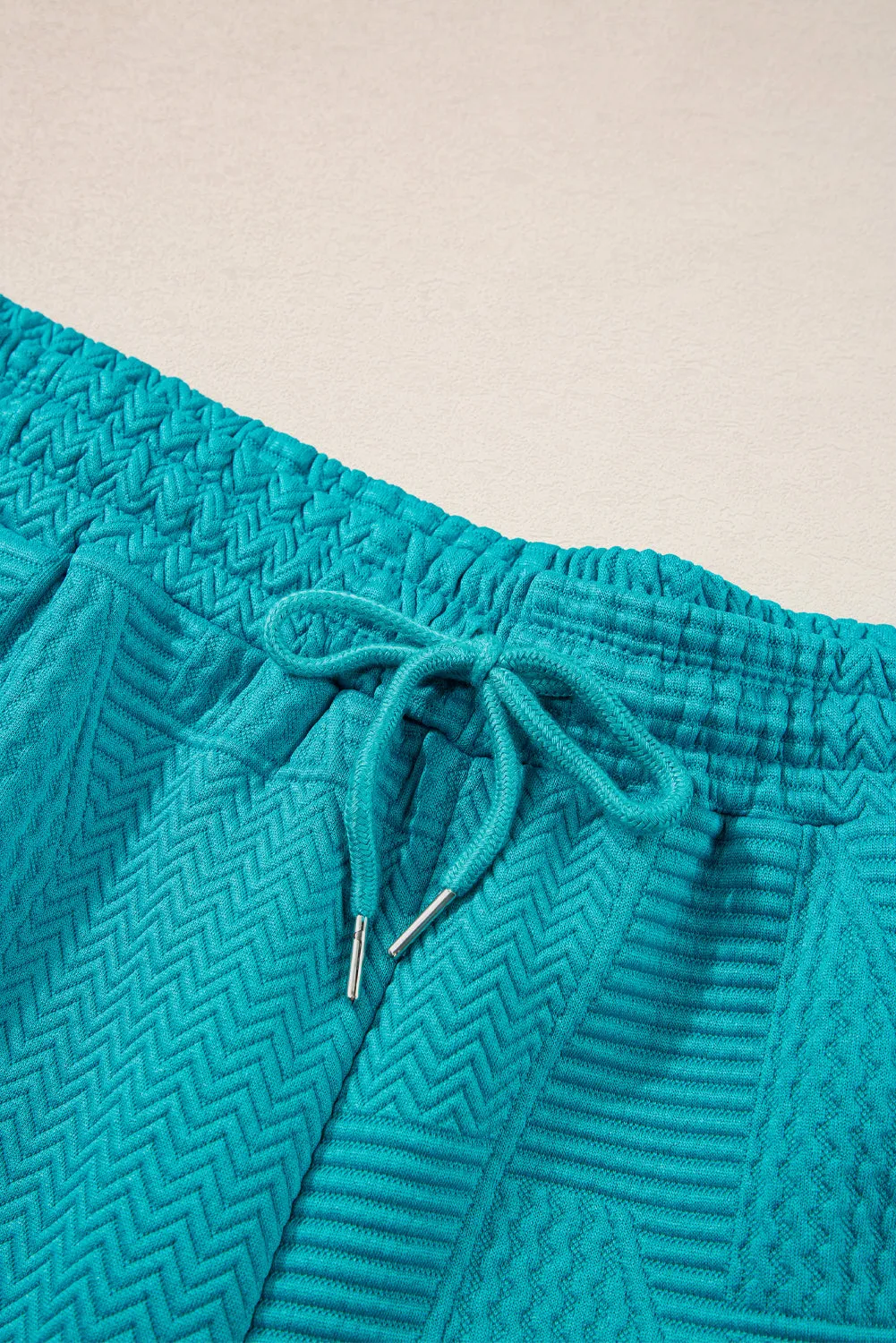 Dark Green Textured Ruffle Split Top and Drawstring Shorts