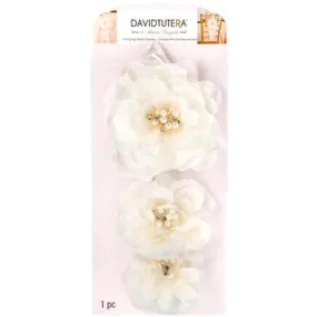 David Tutera Triple Flower Cascade with Ribbon Handle White 12.5 inches