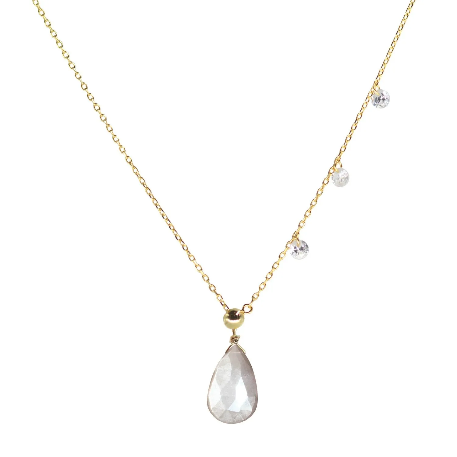 Double Slider Lariat Necklace with Mystic Grey Moonstone Drop