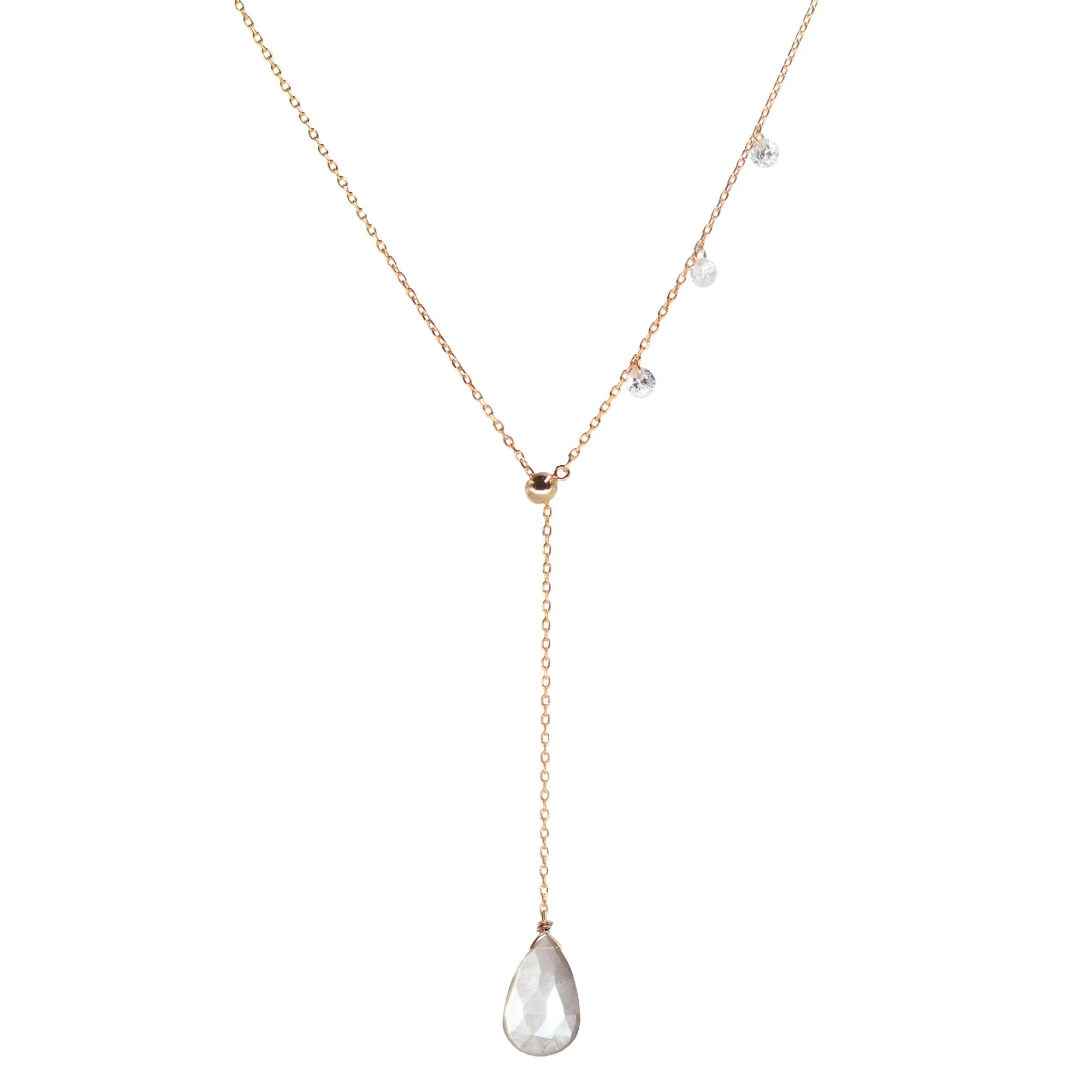 Double Slider Lariat Necklace with Mystic Grey Moonstone Drop
