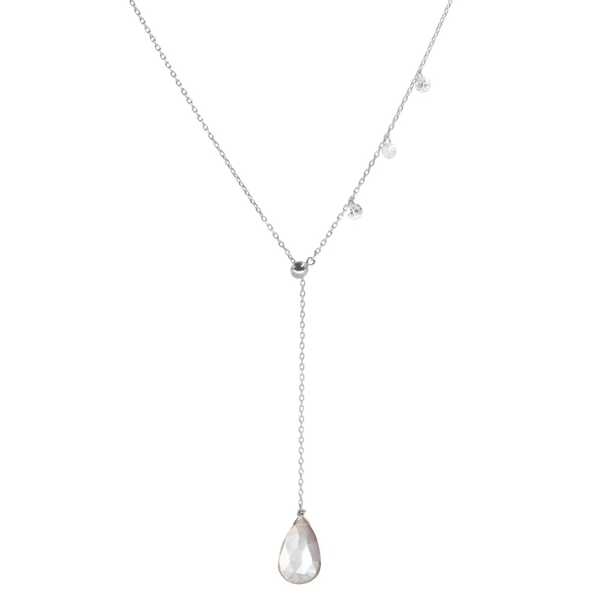 Double Slider Lariat Necklace with Mystic Grey Moonstone Drop