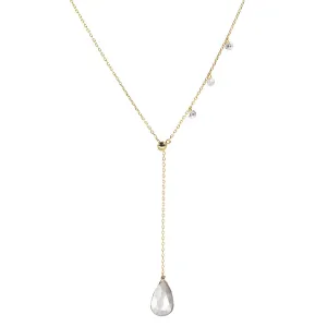 Double Slider Lariat Necklace with Mystic Grey Moonstone Drop