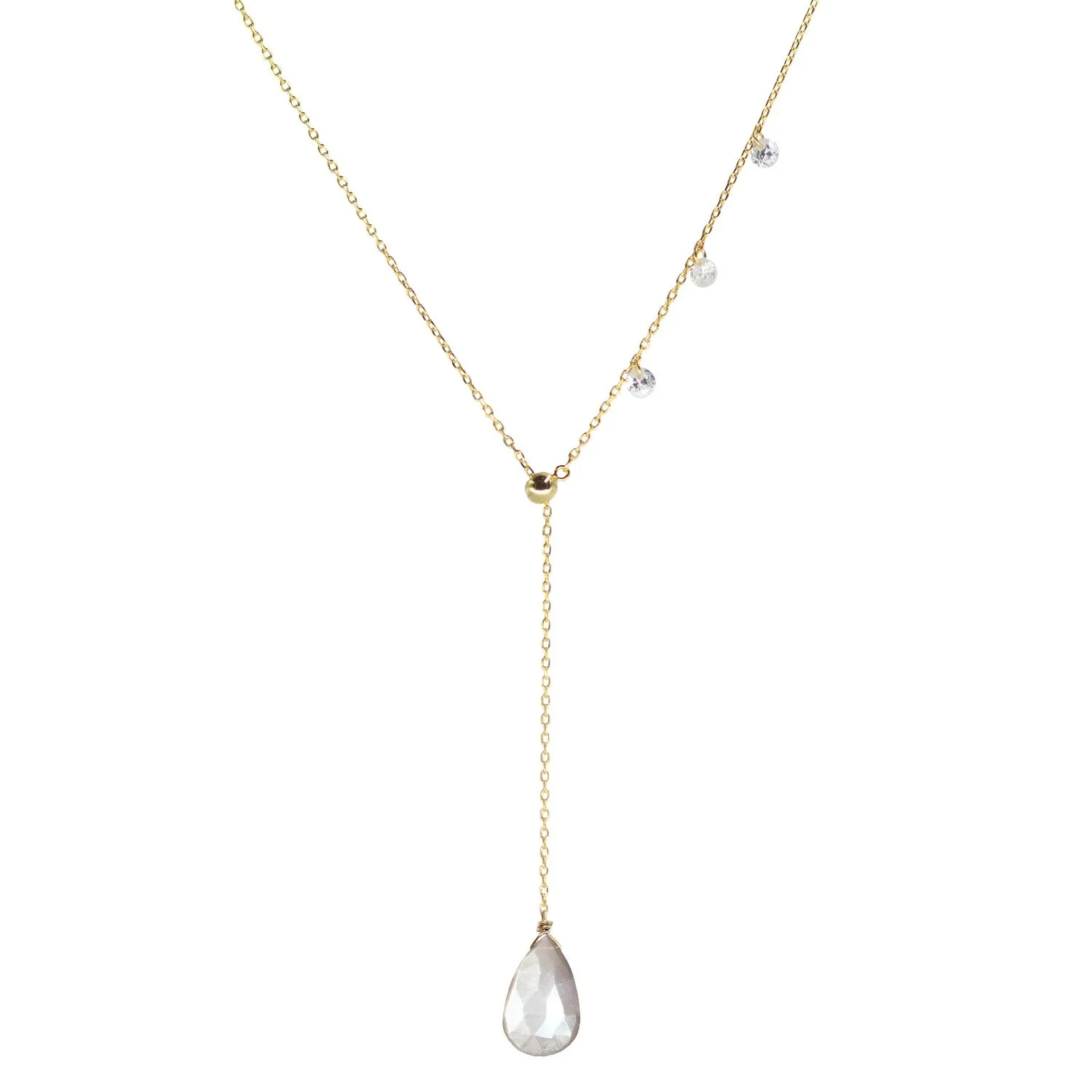 Double Slider Lariat Necklace with Mystic Grey Moonstone Drop