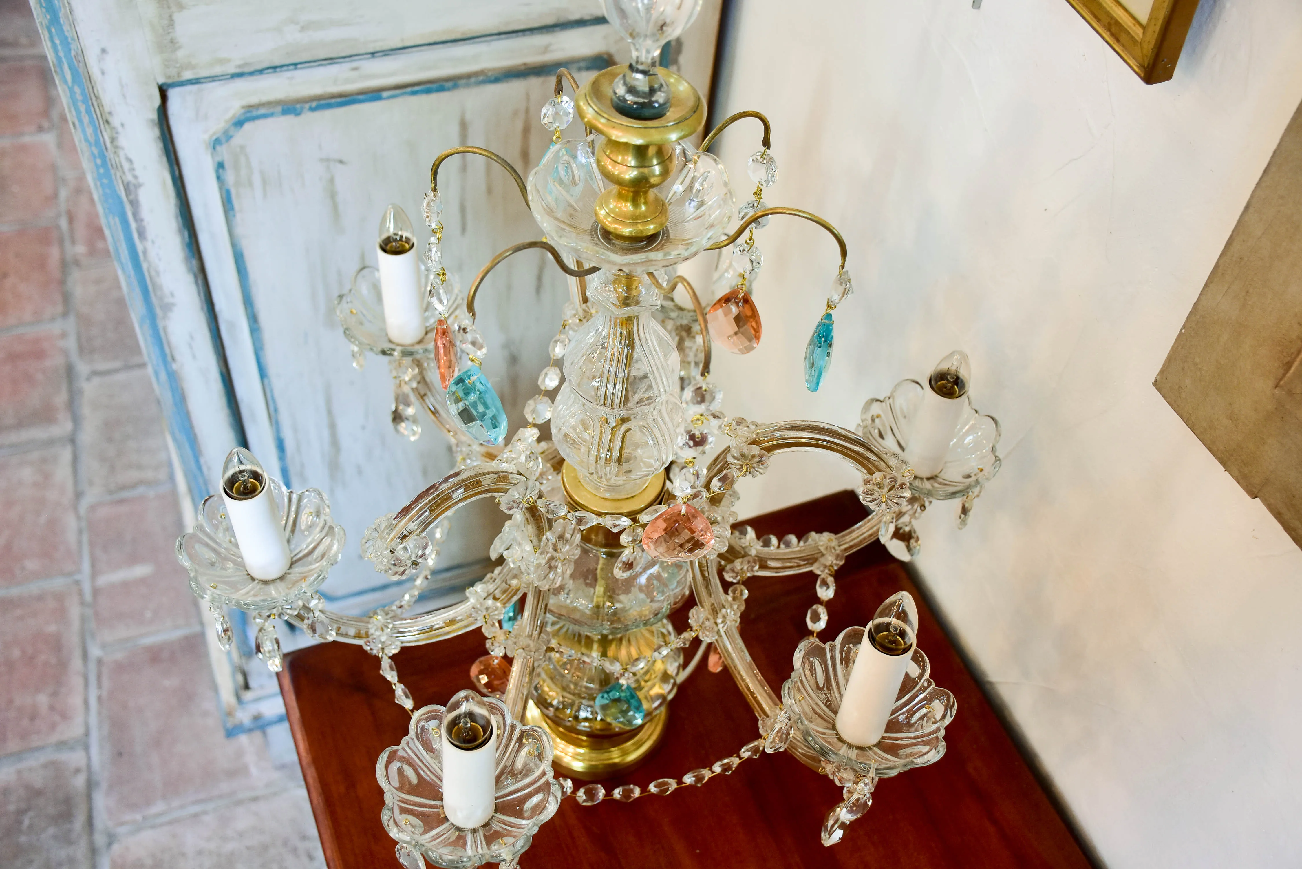 Early 20th century crystal girandole table lamp