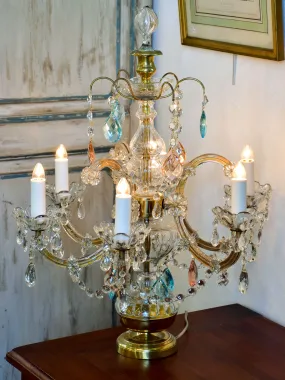 Early 20th century crystal girandole table lamp