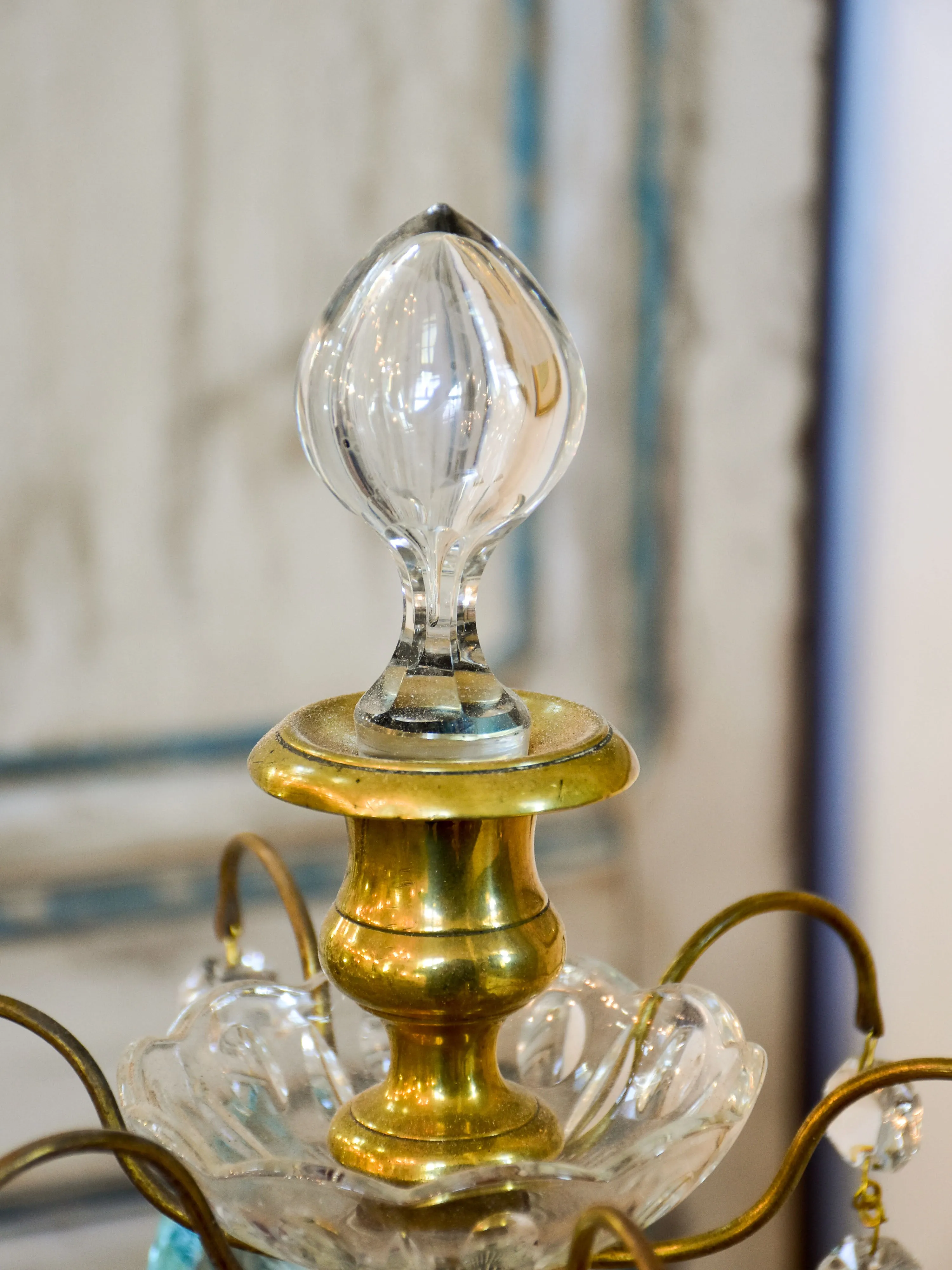 Early 20th century crystal girandole table lamp
