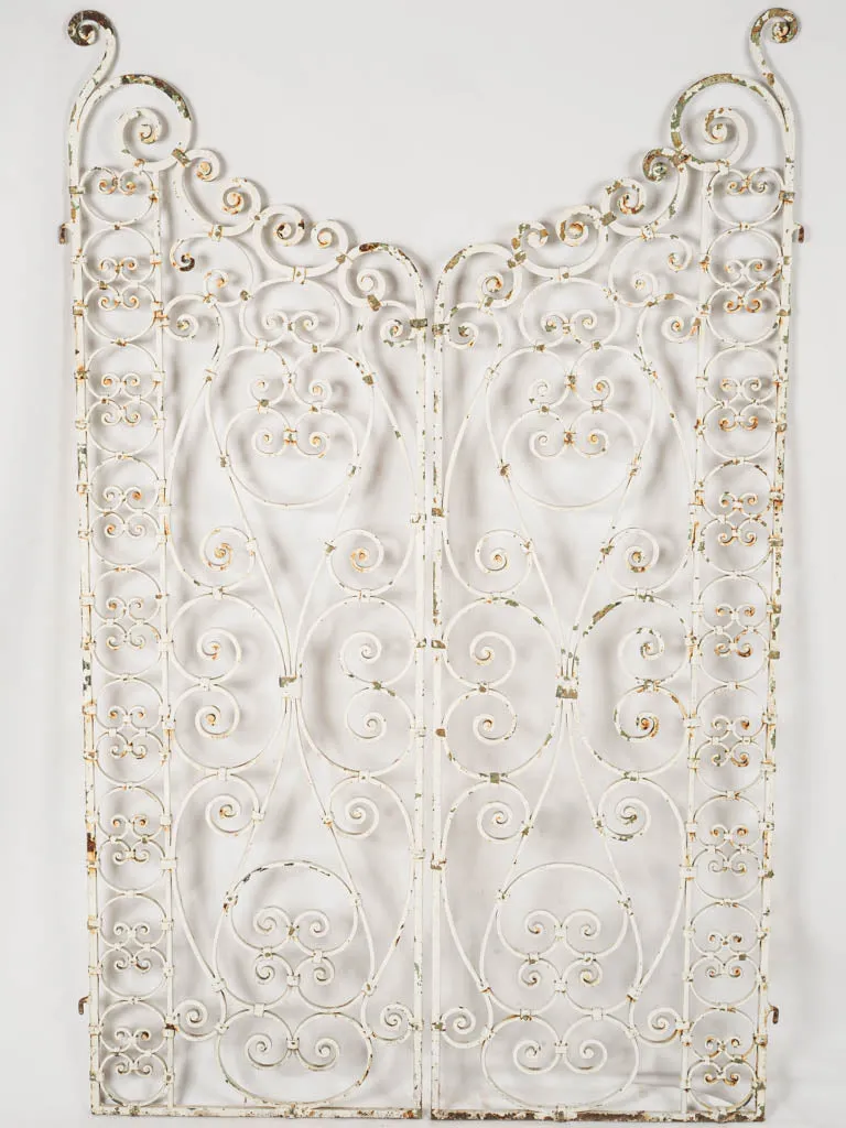 Elegant 1900s French Wrought Iron Garden Gates with White Patina 63¾"