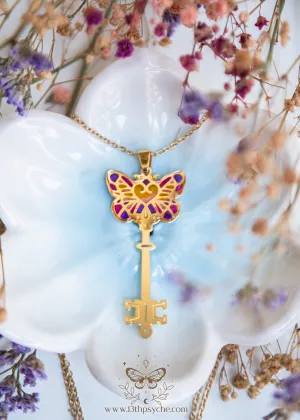 Fairytale Purple butterfly key necklace