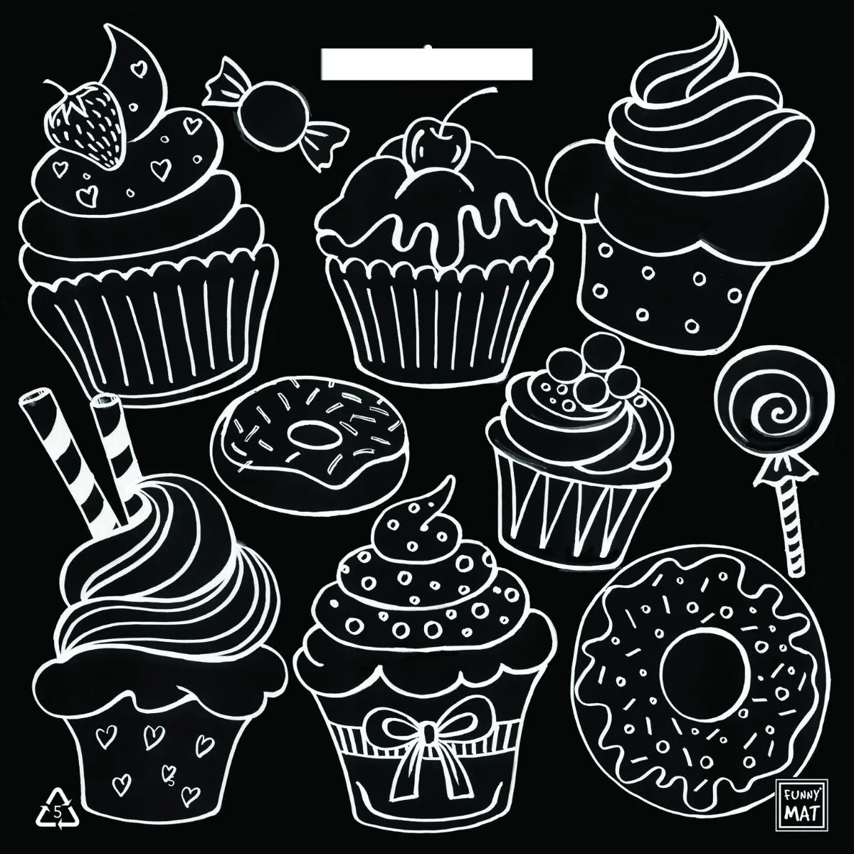 FUNNY MAT Blackboard Mat - Cupcakes (Black)