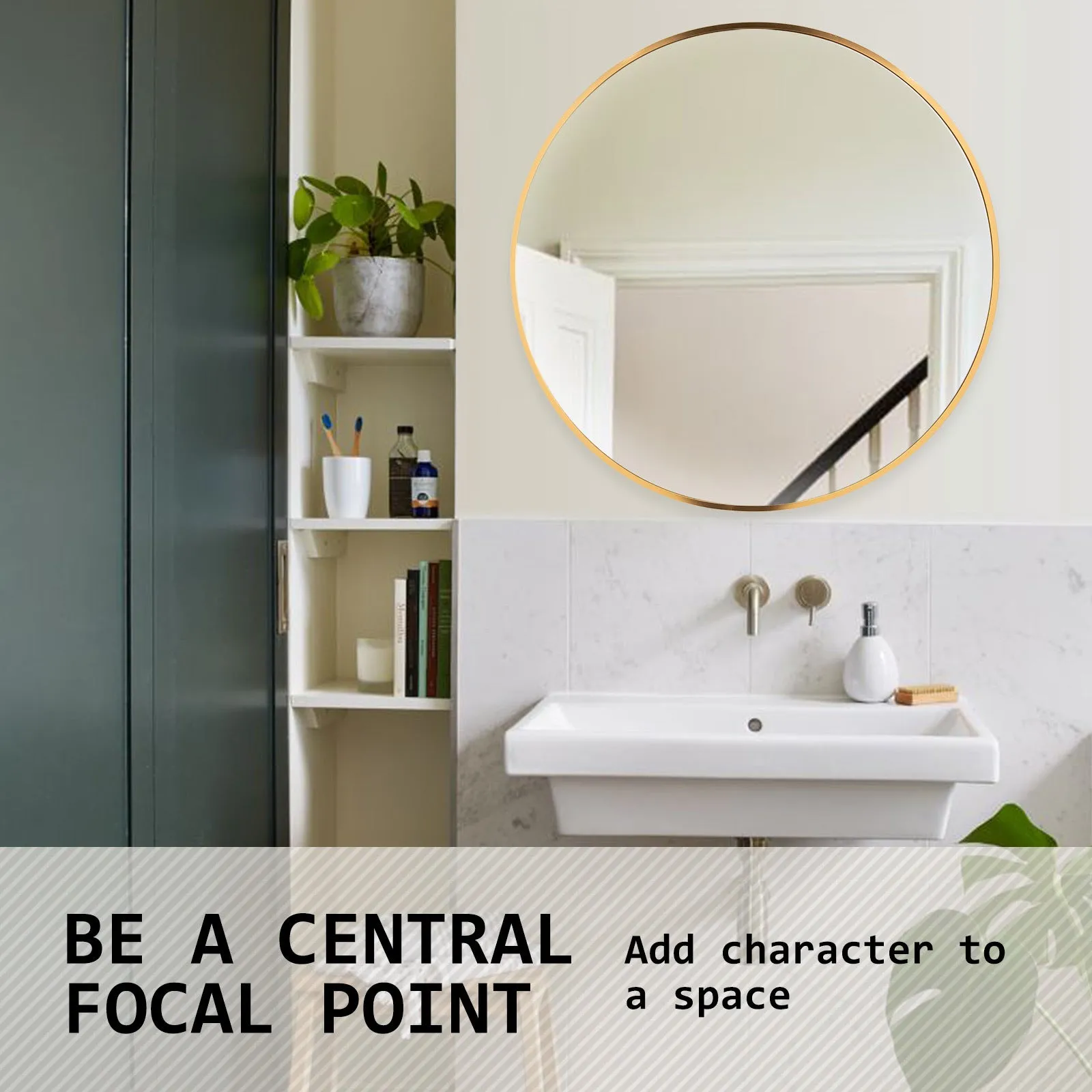 Gold Aluminium Frame Wall Mirror Round Makeup Decor Bathroom Vanity 80cm