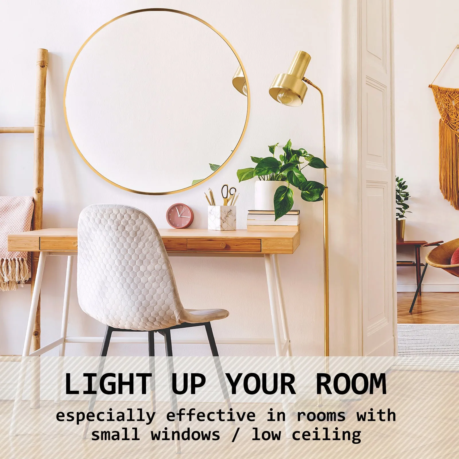 Gold Aluminium Frame Wall Mirror Round Makeup Decor Bathroom Vanity 80cm
