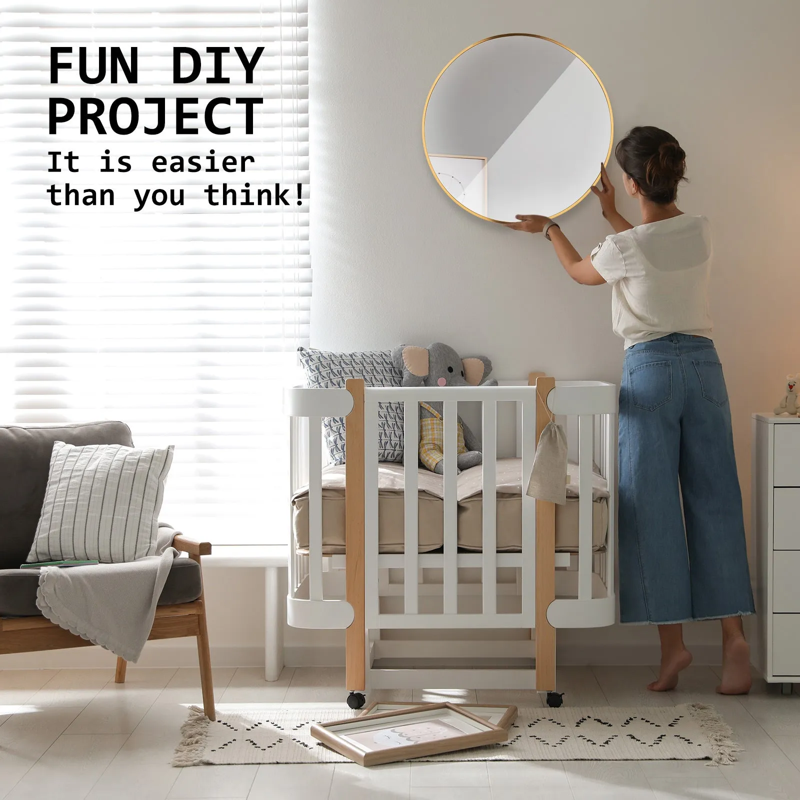 Gold Aluminium Frame Wall Mirror Round Makeup Decor Bathroom Vanity 80cm