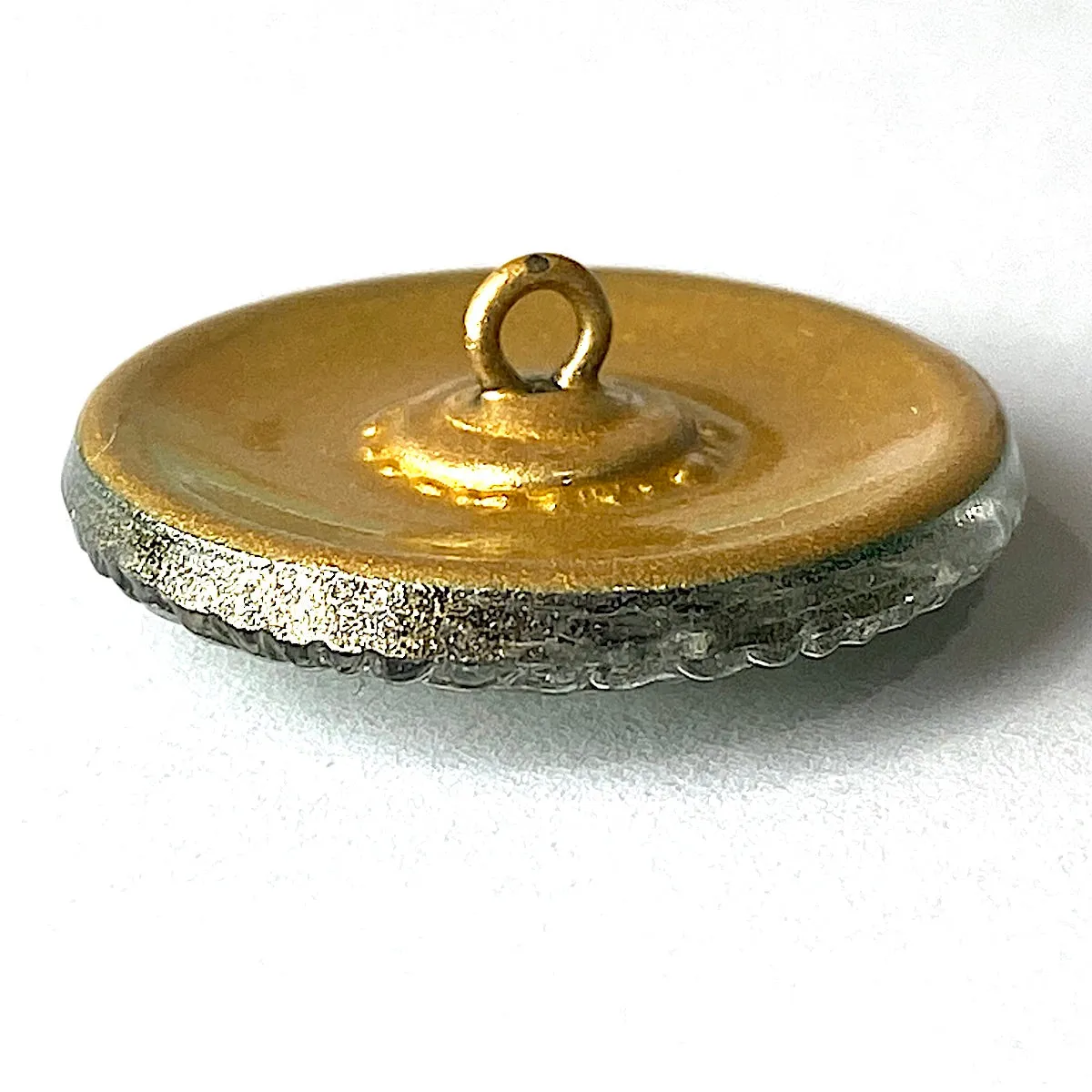 Green Czech Glass Button, 1", Handpainted by Susan Clarke #SC281D