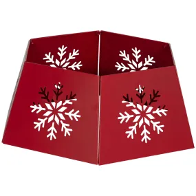 Hexagon Christmas Tree Base Cover with Hollow Snowflake Patterns Red