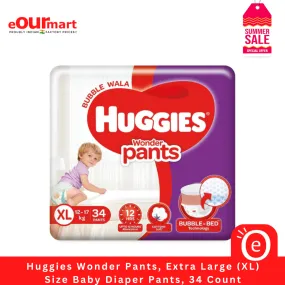 Huggies Wonder Pants, Extra Large (XL) Size Baby Diaper Pants, 34 Count