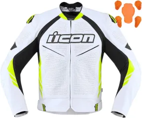 Icon Hypersport 2 Prime Leather Jacket White / Hi-Viz Yellow