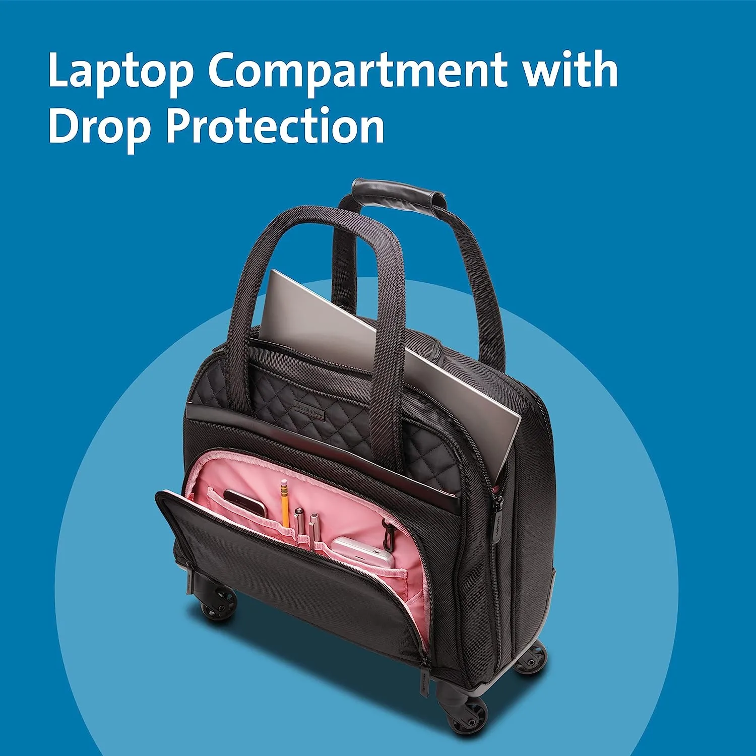 Kensington Contour 2.0 Executive 15.6” Laptop Spinner Tote Bag, Black