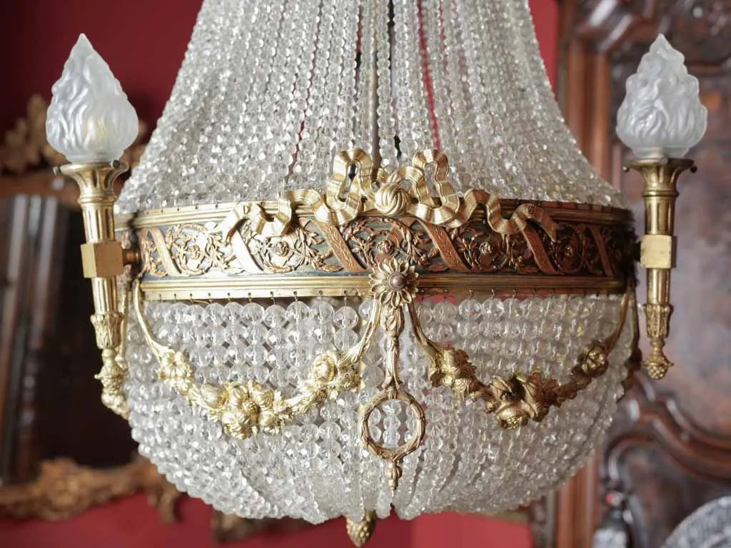 Large 19th-century Montgolfiere chandelier w/ flame décor 40½" x  17¼"
