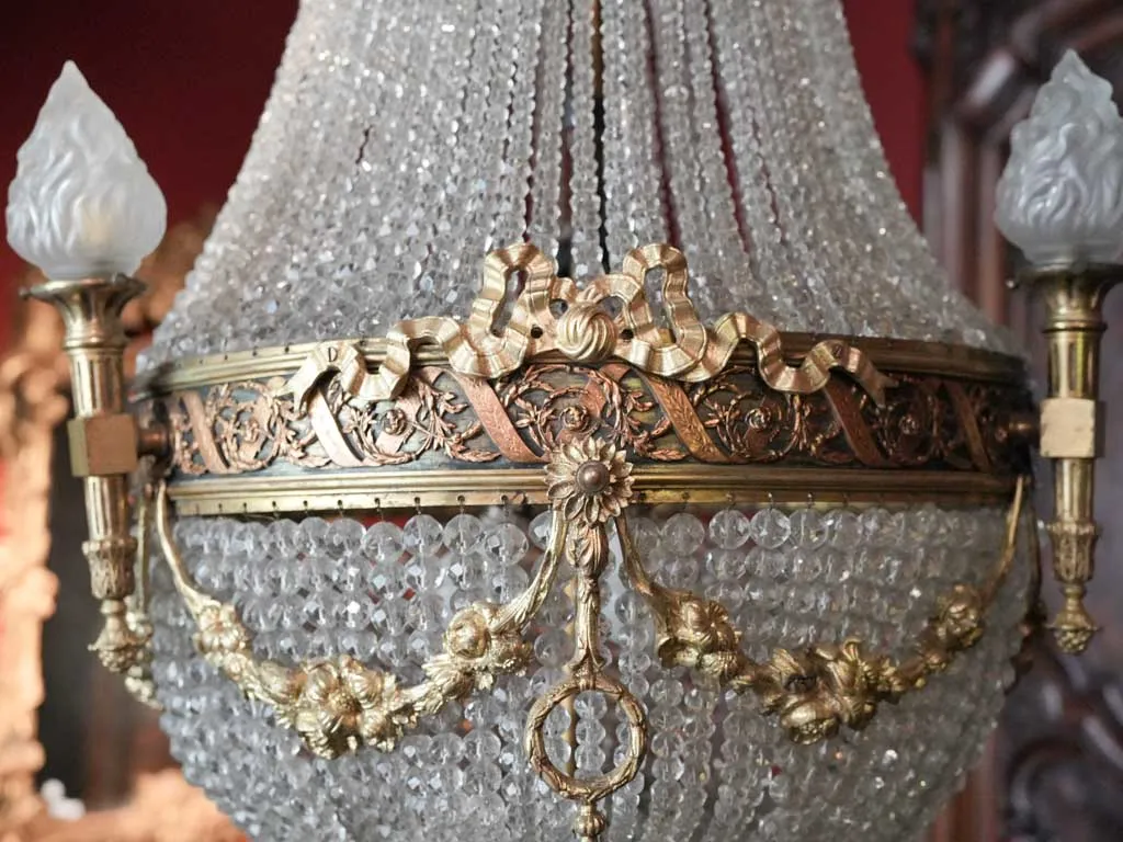 Large 19th-century Montgolfiere chandelier w/ flame décor 40½" x  17¼"