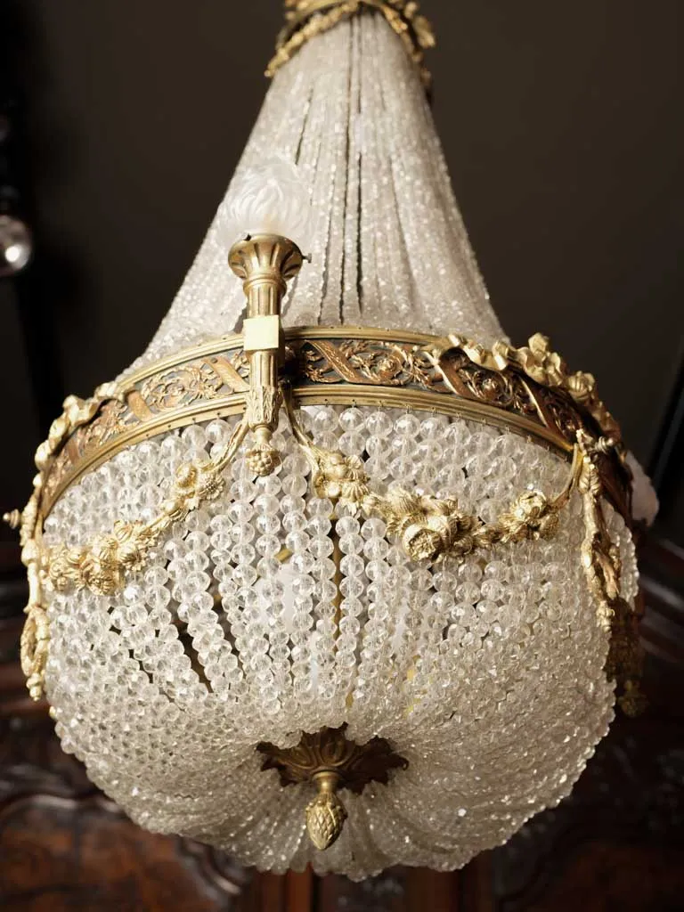 Large 19th-century Montgolfiere chandelier w/ flame décor 40½" x  17¼"