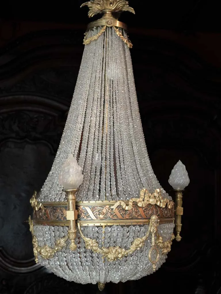 Large 19th-century Montgolfiere chandelier w/ flame décor 40½" x  17¼"