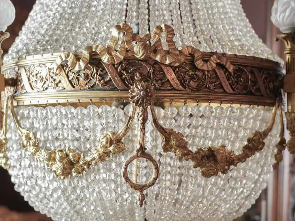Large 19th-century Montgolfiere chandelier w/ flame décor 40½" x  17¼"