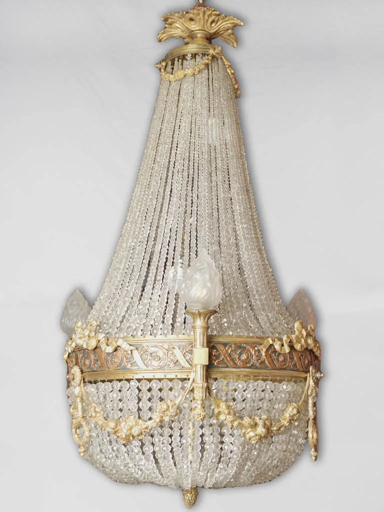 Large 19th-century Montgolfiere chandelier w/ flame décor 40½" x  17¼"