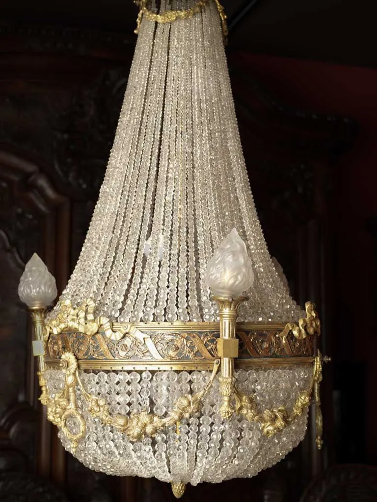 Large 19th-century Montgolfiere chandelier w/ flame décor 40½" x  17¼"