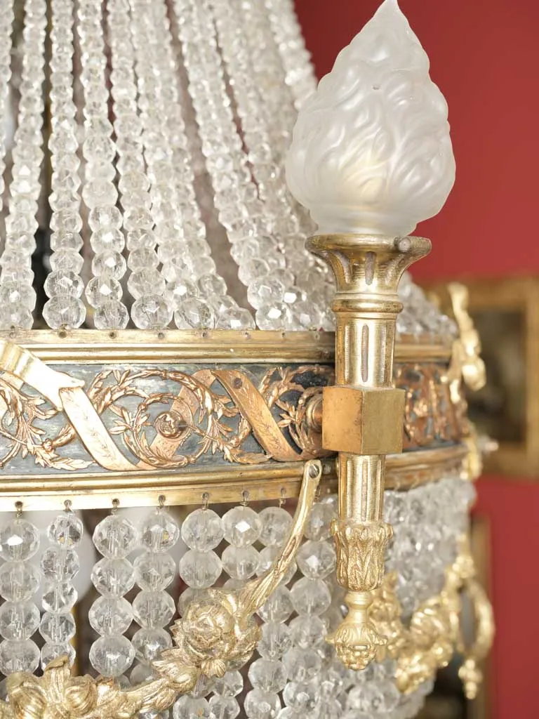 Large 19th-century Montgolfiere chandelier w/ flame décor 40½" x  17¼"