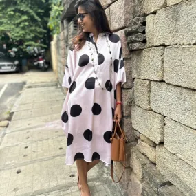 Large Black Polka Print Shirt Dress Tunic