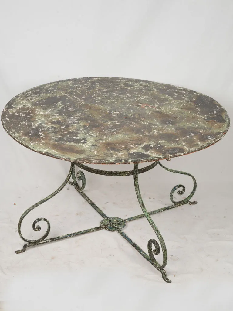 Late 19th Century French Wrought Iron Garden Table w/ Scrolled Legs and Green Patina 47¾"