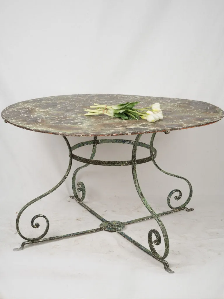 Late 19th Century French Wrought Iron Garden Table w/ Scrolled Legs and Green Patina 47¾"