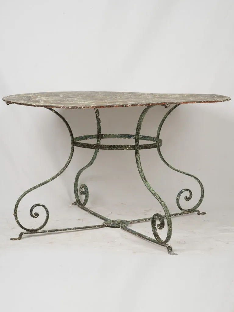 Late 19th Century French Wrought Iron Garden Table w/ Scrolled Legs and Green Patina 47¾"