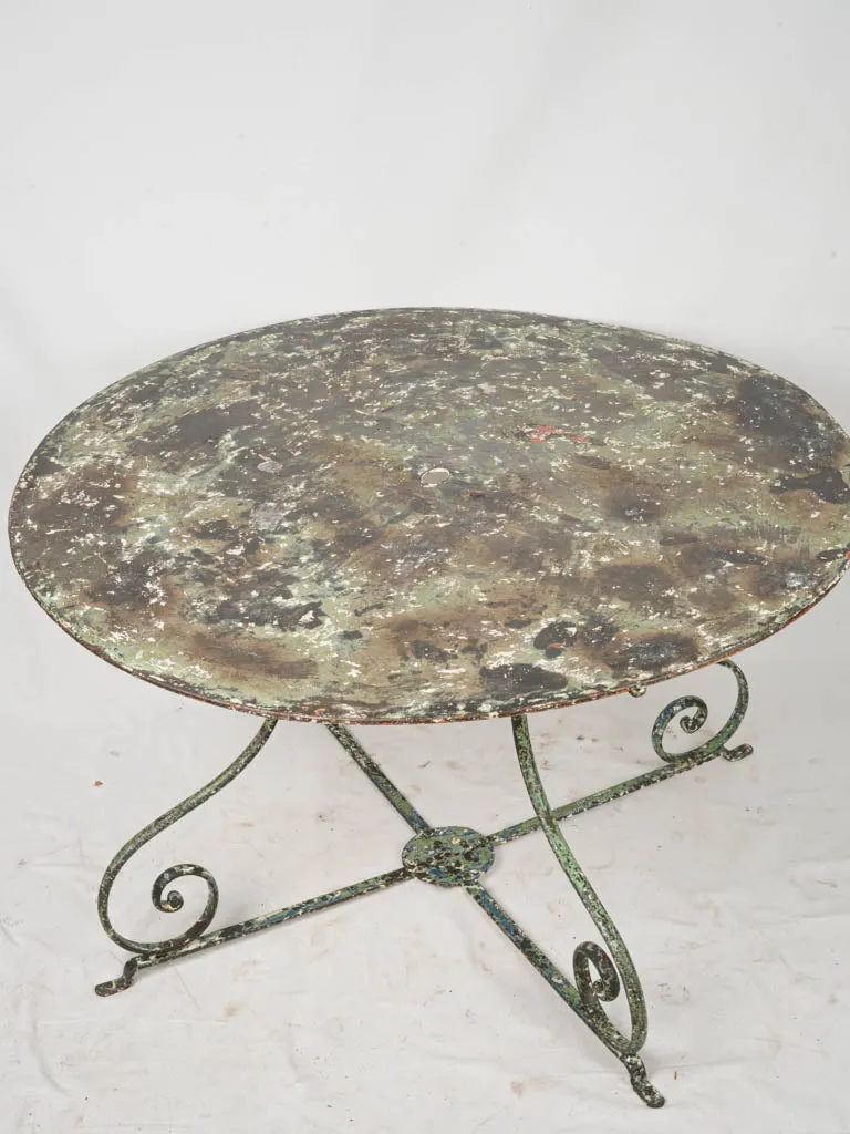 Late 19th Century French Wrought Iron Garden Table w/ Scrolled Legs and Green Patina 47¾"