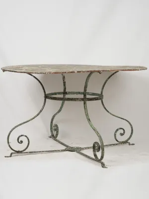 Late 19th Century French Wrought Iron Garden Table w/ Scrolled Legs and Green Patina 47¾"
