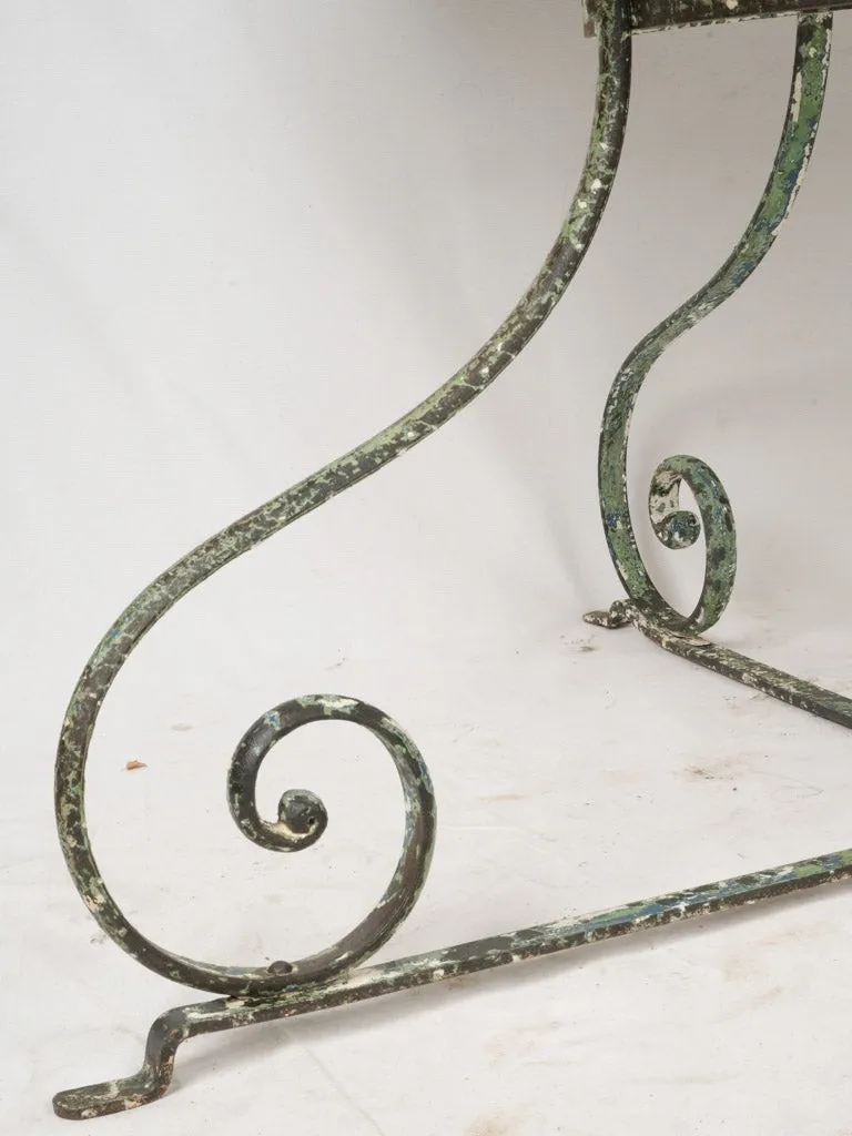 Late 19th Century French Wrought Iron Garden Table w/ Scrolled Legs and Green Patina 47¾"
