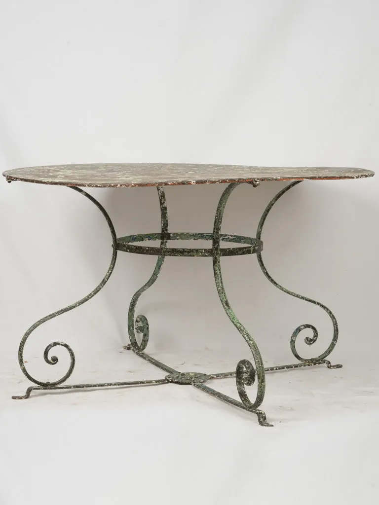 Late 19th Century French Wrought Iron Garden Table w/ Scrolled Legs and Green Patina 47¾"