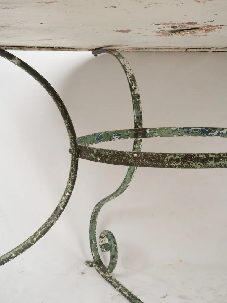 Late 19th Century French Wrought Iron Garden Table w/ Scrolled Legs and Green Patina 47¾"