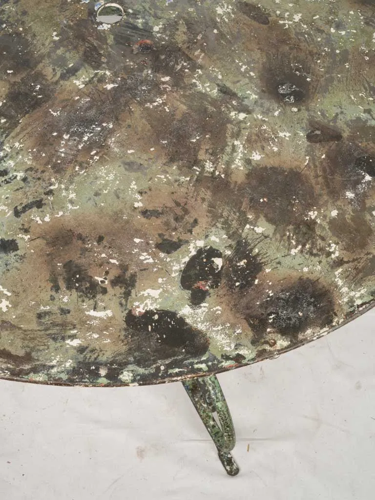 Late 19th Century French Wrought Iron Garden Table w/ Scrolled Legs and Green Patina 47¾"