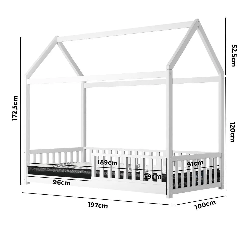 Lecce Kids Bed Frame With Single Mattress Set House Frame White