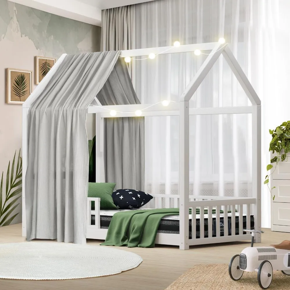 Lecce Kids Bed Frame With Single Mattress Set House Frame White