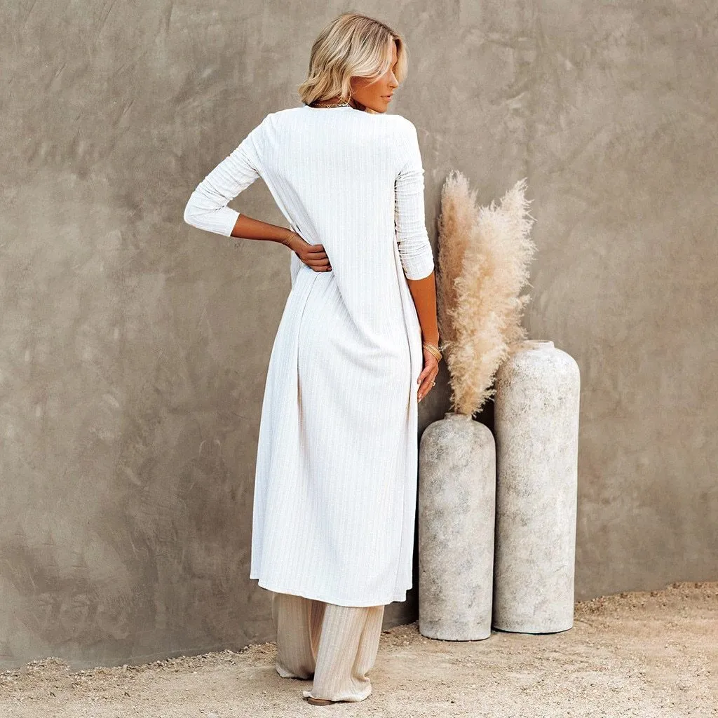 Loose Long Cardigan Five Solid Color Cotton Sweaters