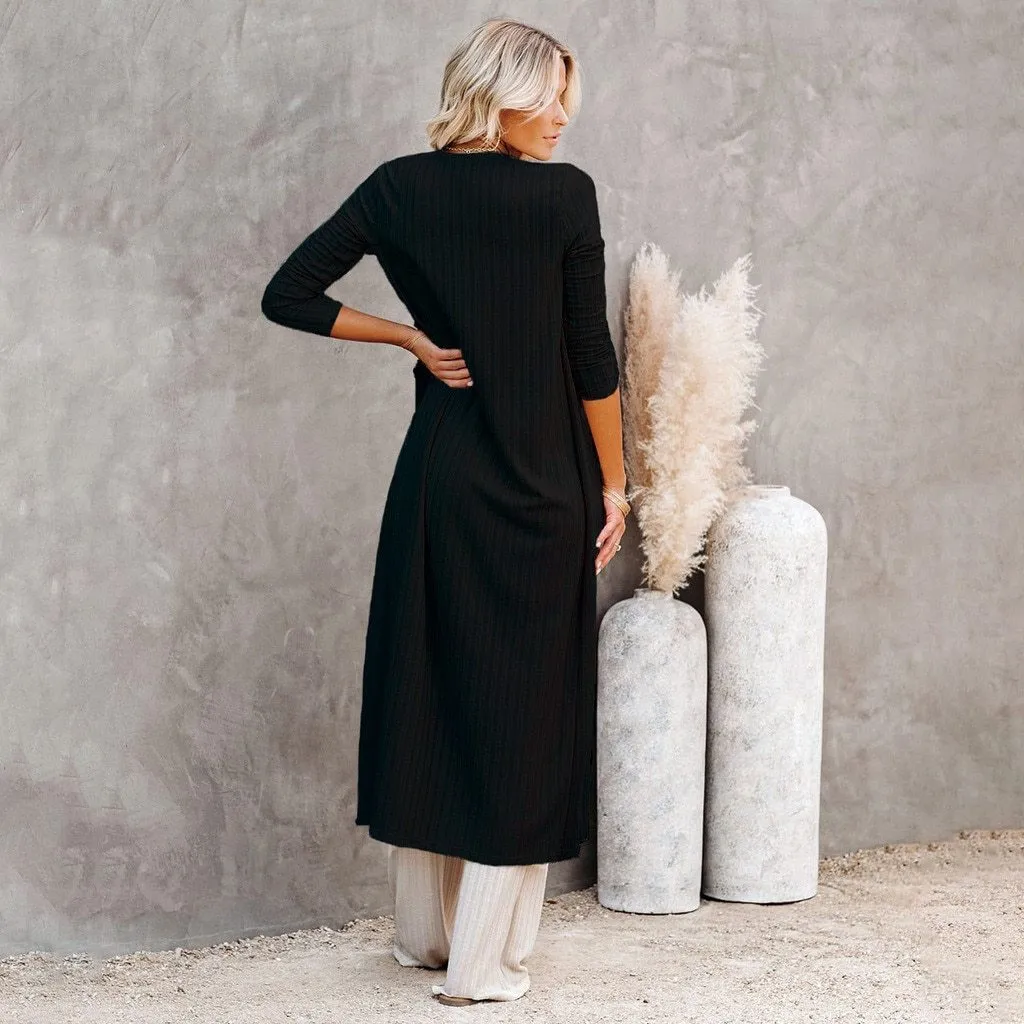 Loose Long Cardigan Five Solid Color Cotton Sweaters