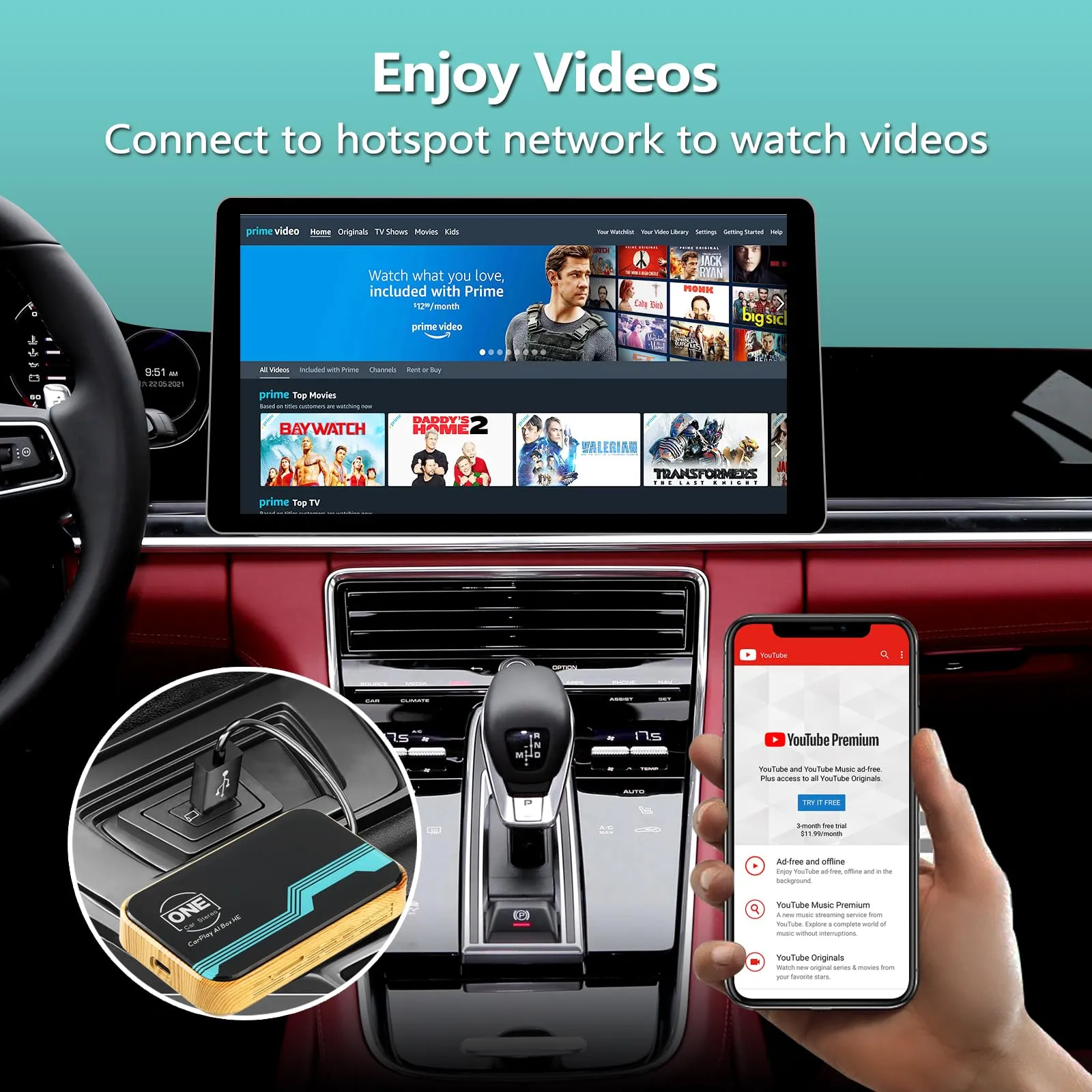 Magic Box 2.0, Wireless CarPlay Ai Box & Android Auto Wireless Adapter Stream Media to Your Car via Netflix YouTube Disney  Hulu, Support GPS HDMI USB BT, for OEM Wired CarPlay 4 64