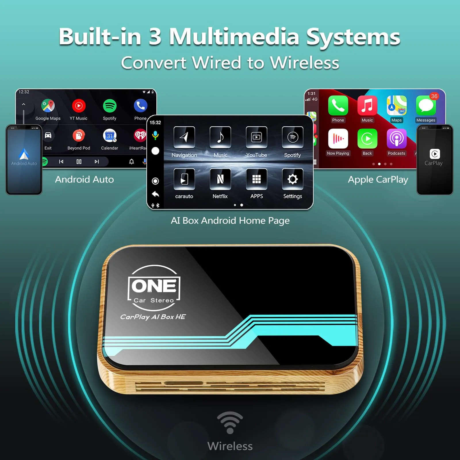 Magic Box 2.0, Wireless CarPlay Ai Box & Android Auto Wireless Adapter Stream Media to Your Car via Netflix YouTube Disney  Hulu, Support GPS HDMI USB BT, for OEM Wired CarPlay 4 64