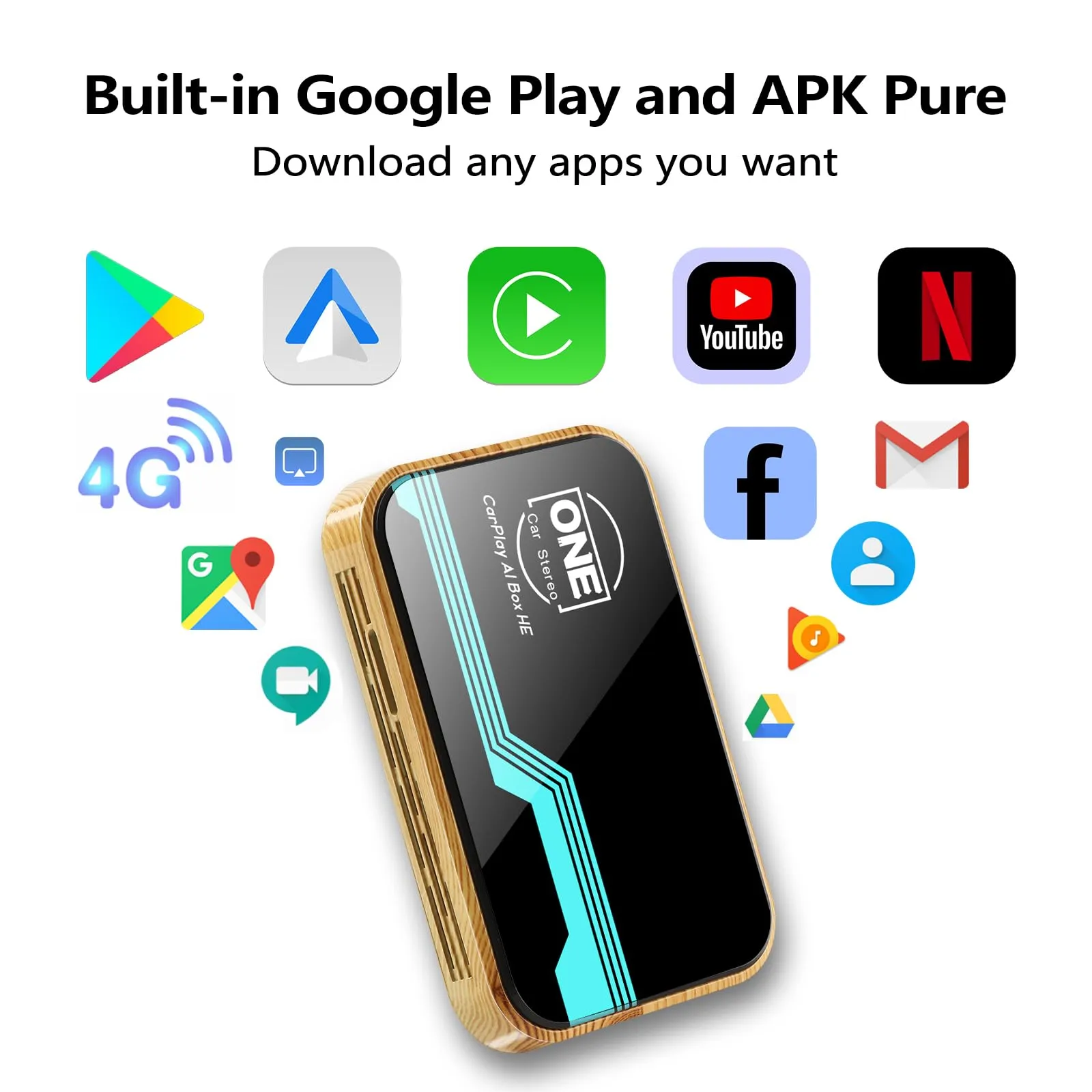 Magic Box 2.0, Wireless CarPlay Ai Box & Android Auto Wireless Adapter Stream Media to Your Car via Netflix YouTube Disney  Hulu, Support GPS HDMI USB BT, for OEM Wired CarPlay 4 64