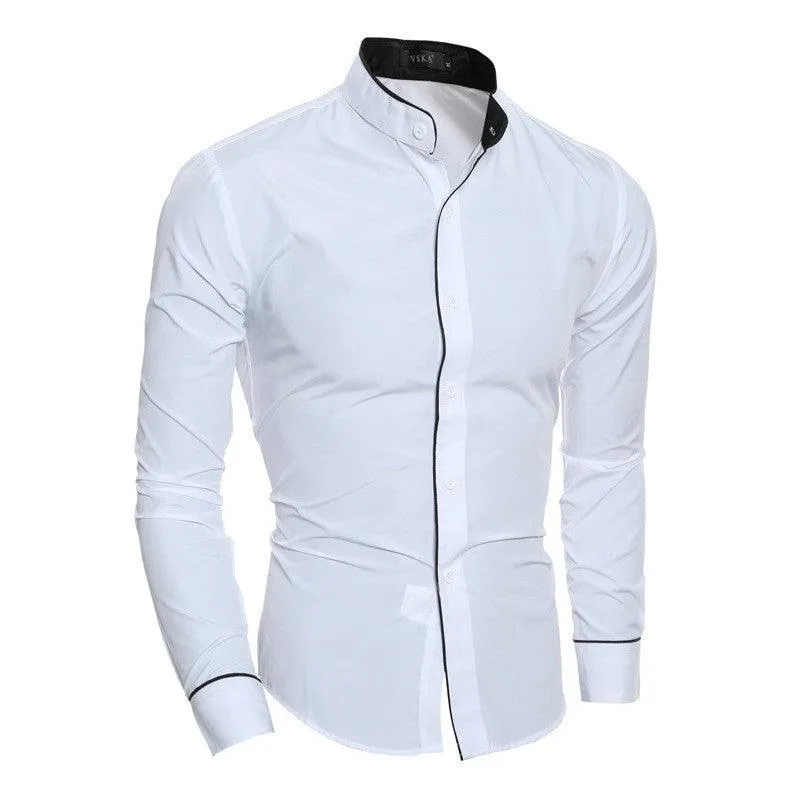 Men's Casual Stand-up Collar Long-sleeved Shirt