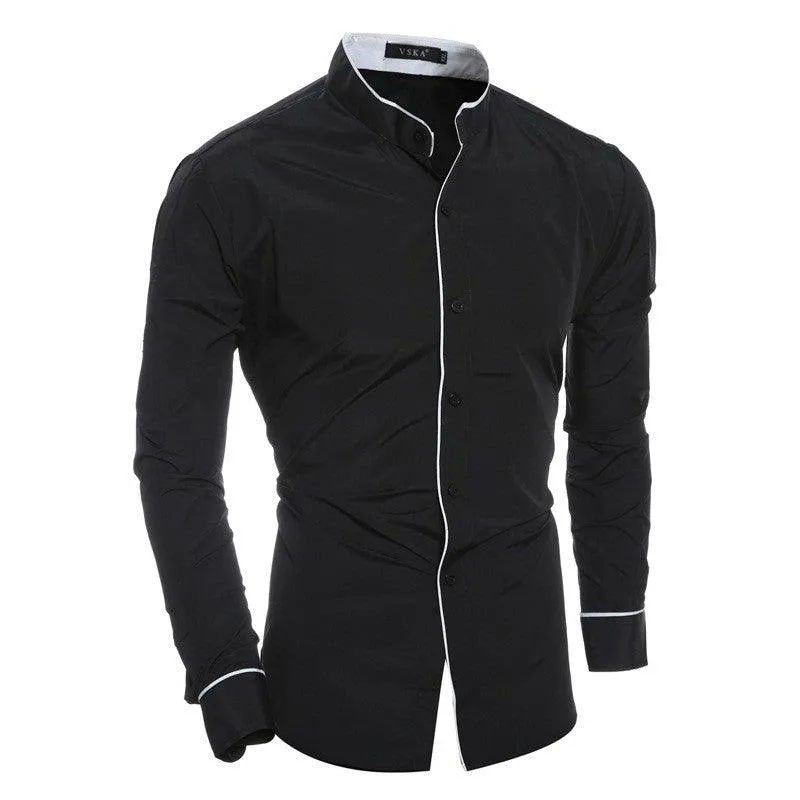 Men's Casual Stand-up Collar Long-sleeved Shirt